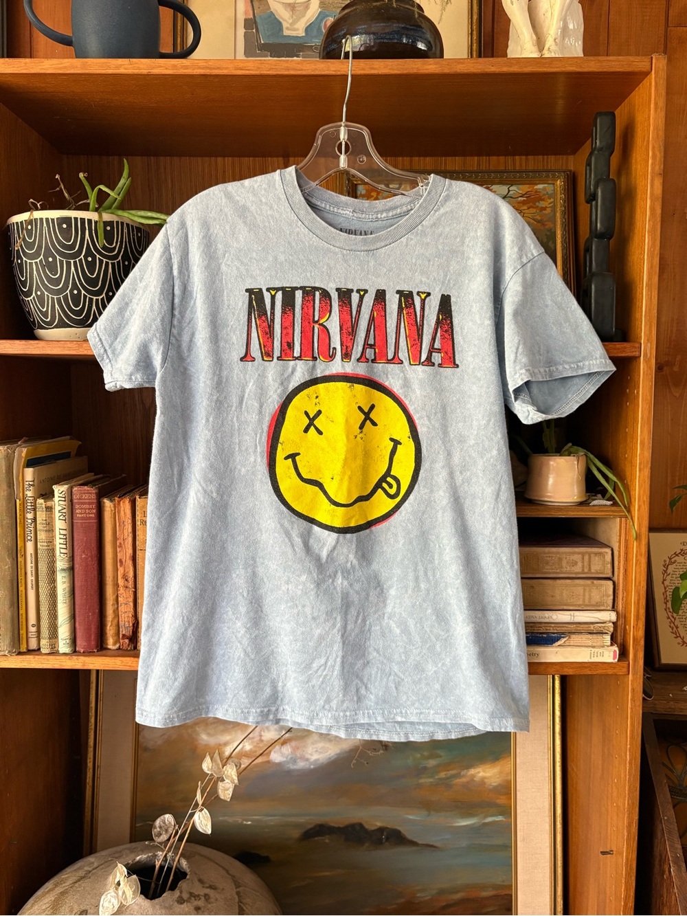 Grunge Rock Acid Wash Nirvana Smiley Face Band Tee M